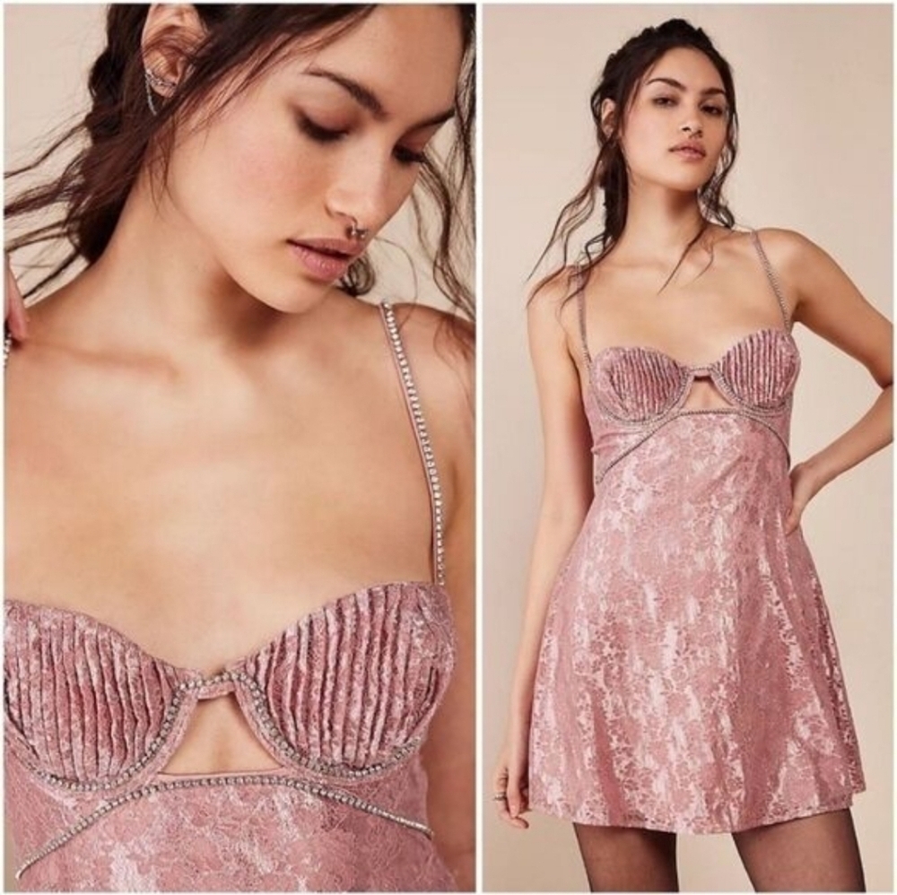 For Love And Lemons Pink Crystal Shai Mini Dress NWT Size Med. & Large